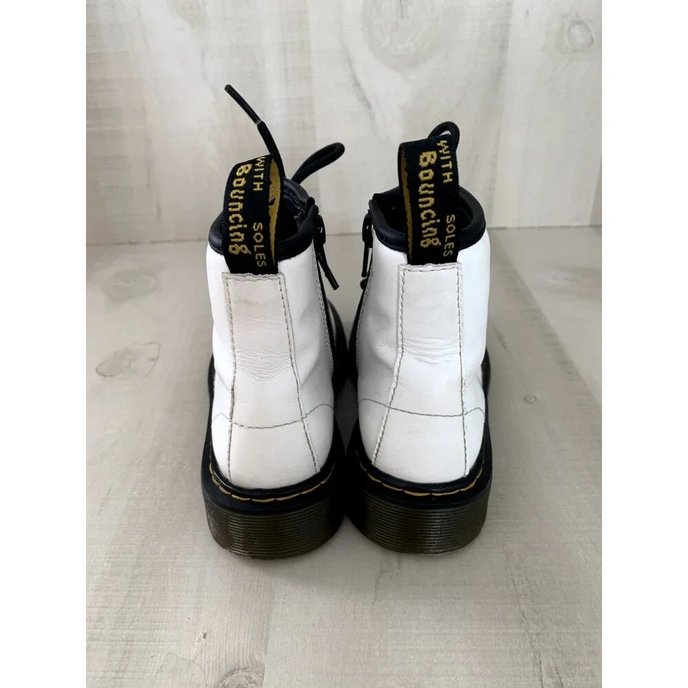 Dr. Martens White and Black Kids Lace-Up Leather Boots